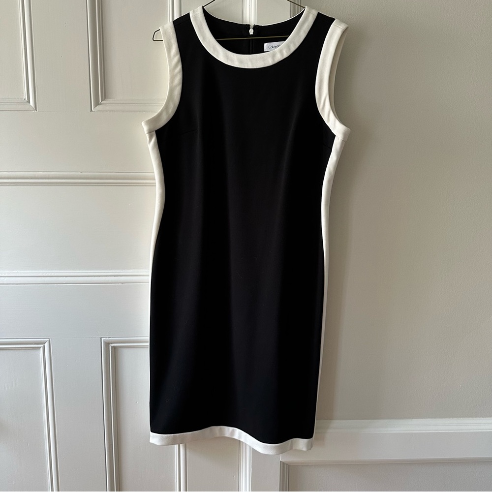 Calvin Klein | Black Sleeveless Sheath Dress with White Outline